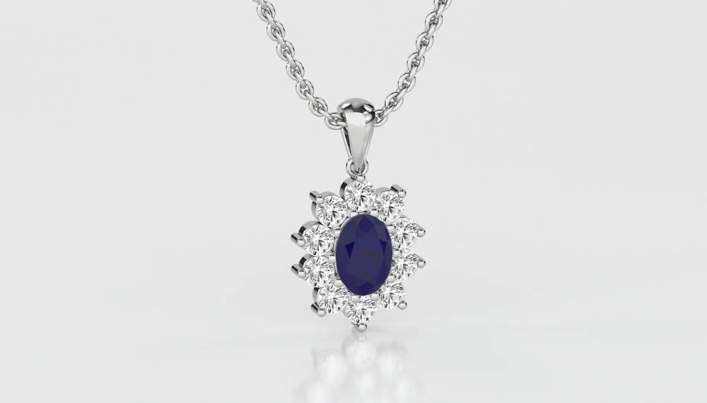 Oval Shaped Blue Sapphire & Diamond Pendant W