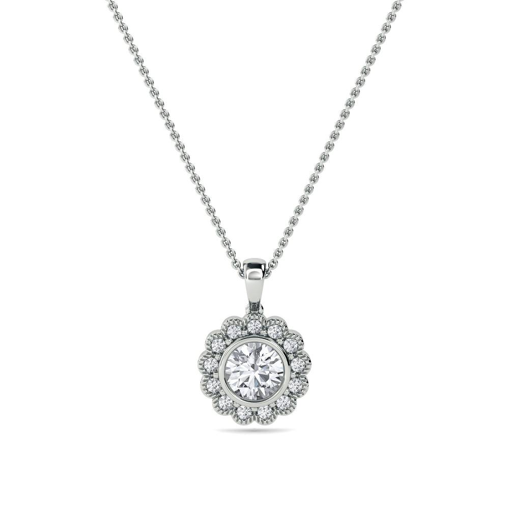 0.50ct Round Diamond Single Halo Pendant W