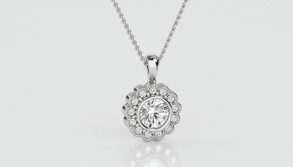 0.50ct Round Diamond Single Halo Pendant W