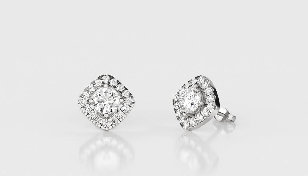 Unique Round Diamond Single Halo Earrings W