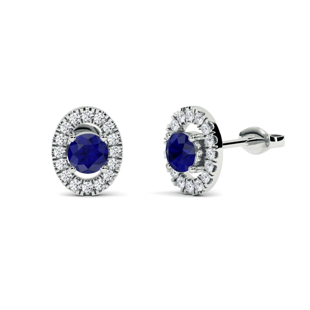 Round Blue Sapphire & Diamond Cluster Earrings W