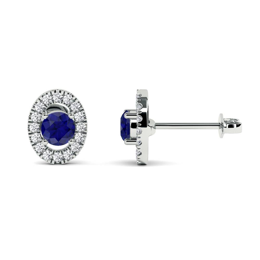 Round Blue Sapphire & Diamond Cluster Earrings W