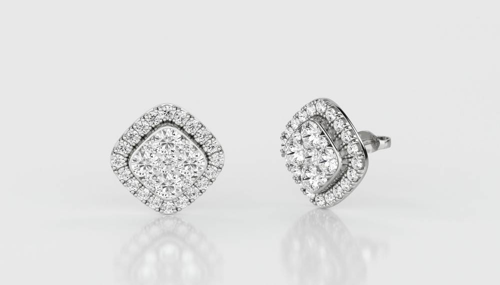 Unique Round Diamond Cluster Earrings W