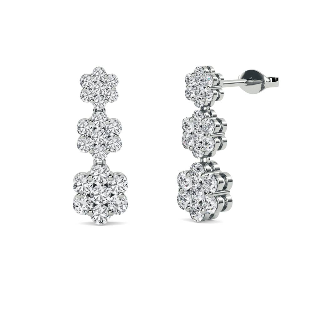 Modern Round Diamond Cluster Drop Earrings W