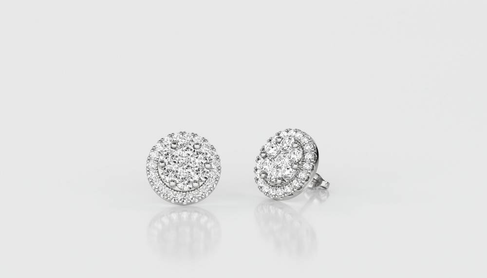 Classic Round Diamond Cluster Earrings W