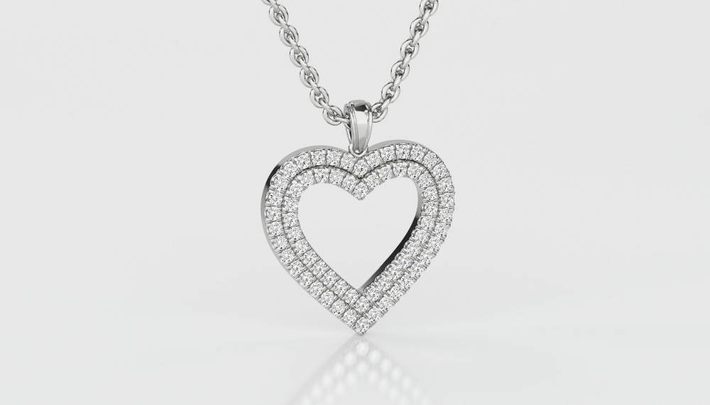 Classic Round Diamond Heart Pendant W