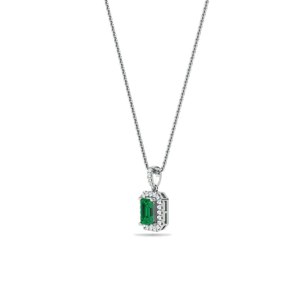 Green Emerald & Diamond Halo Pendant W