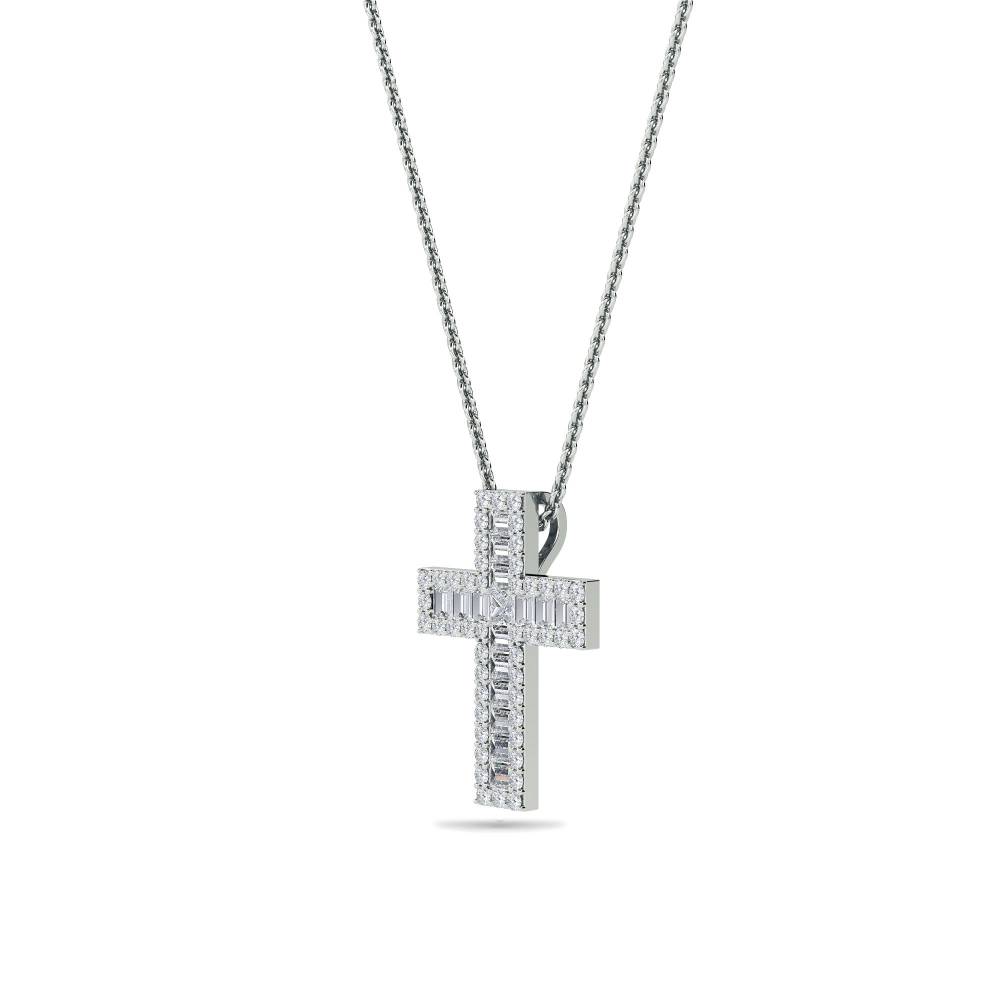 1.10ct Classic Round/Baguette Diamond Cross Pendant W