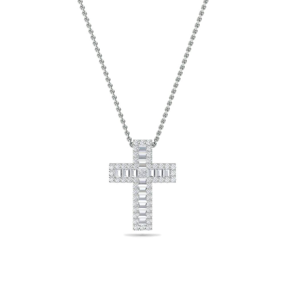 1.10ct Classic Round/Baguette Diamond Cross Pendant W