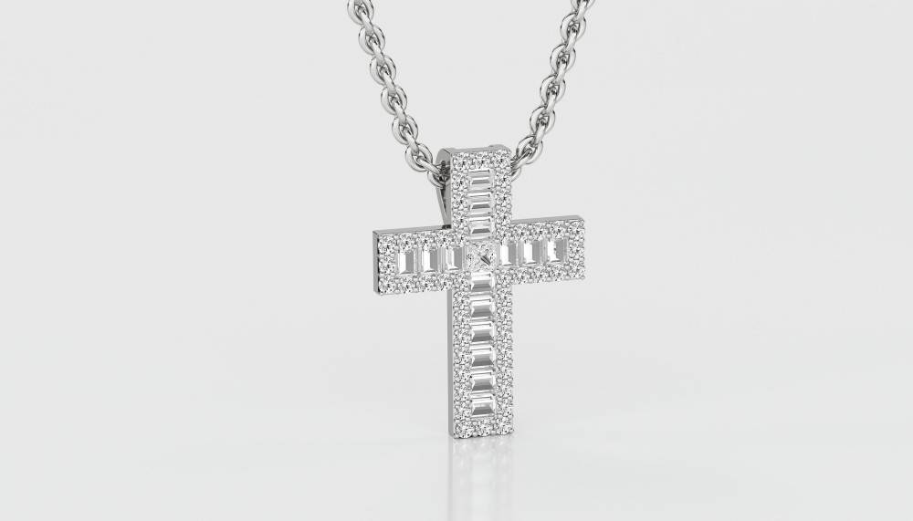 1.10ct Classic Round/Baguette Diamond Cross Pendant W