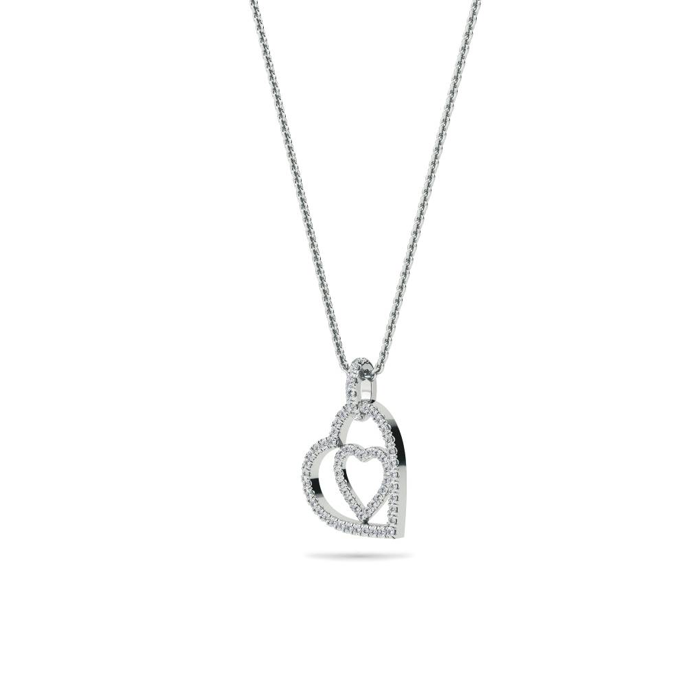 Classic Round Diamond Double Heart Pendant W