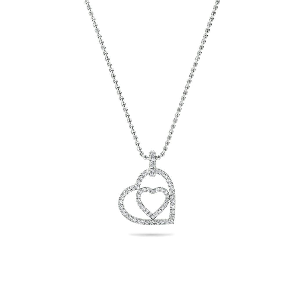 Classic Round Diamond Double Heart Pendant W