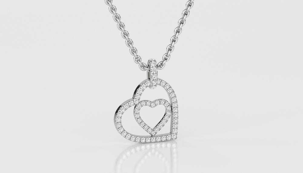 Classic Round Diamond Double Heart Pendant W