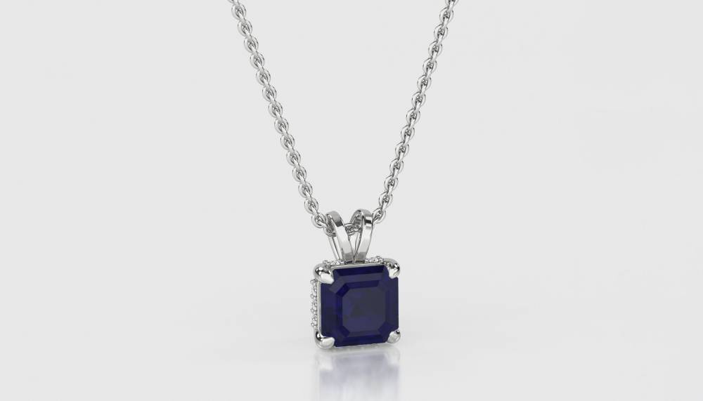 Asscher Blue Sapphire Diamond Pendant Image