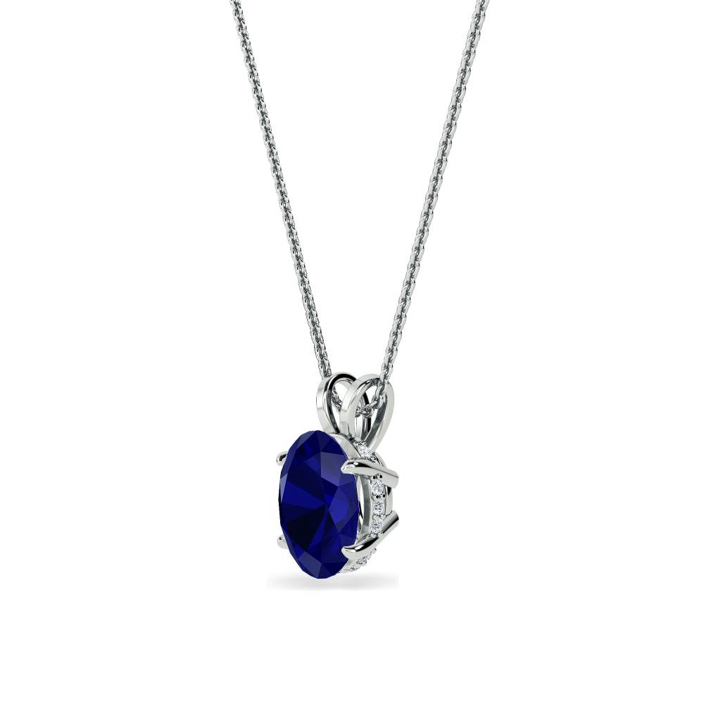 Oval Blue Sapphire Diamond Pendant Image