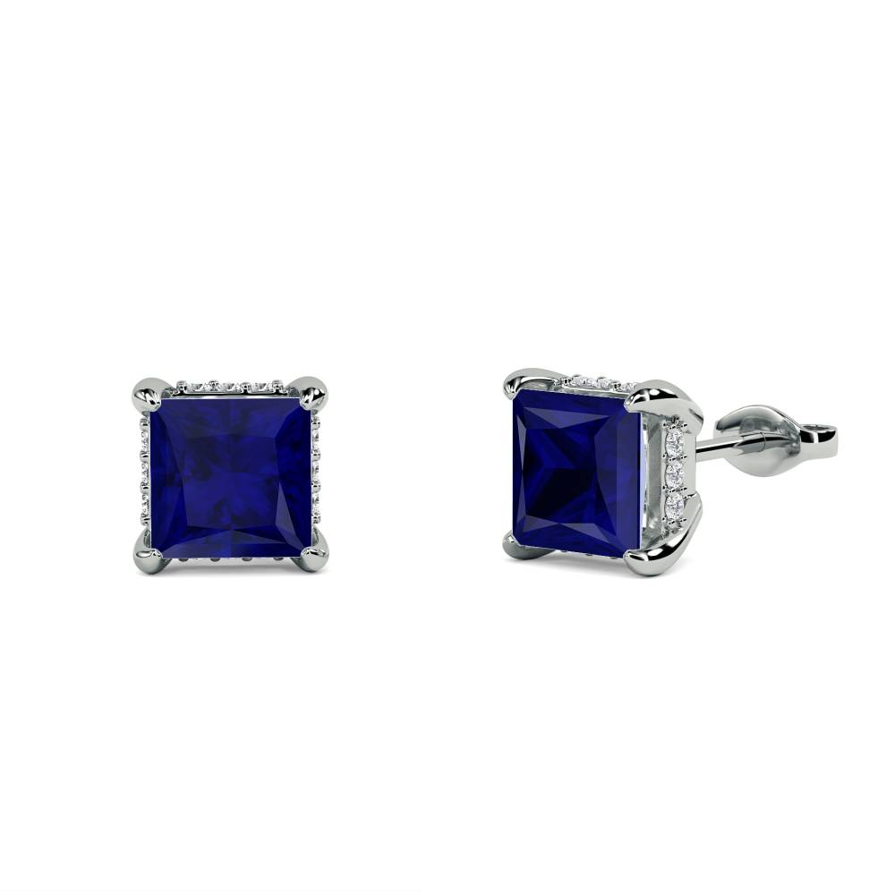 Princess Blue Sapphire Diamond Earrings Image