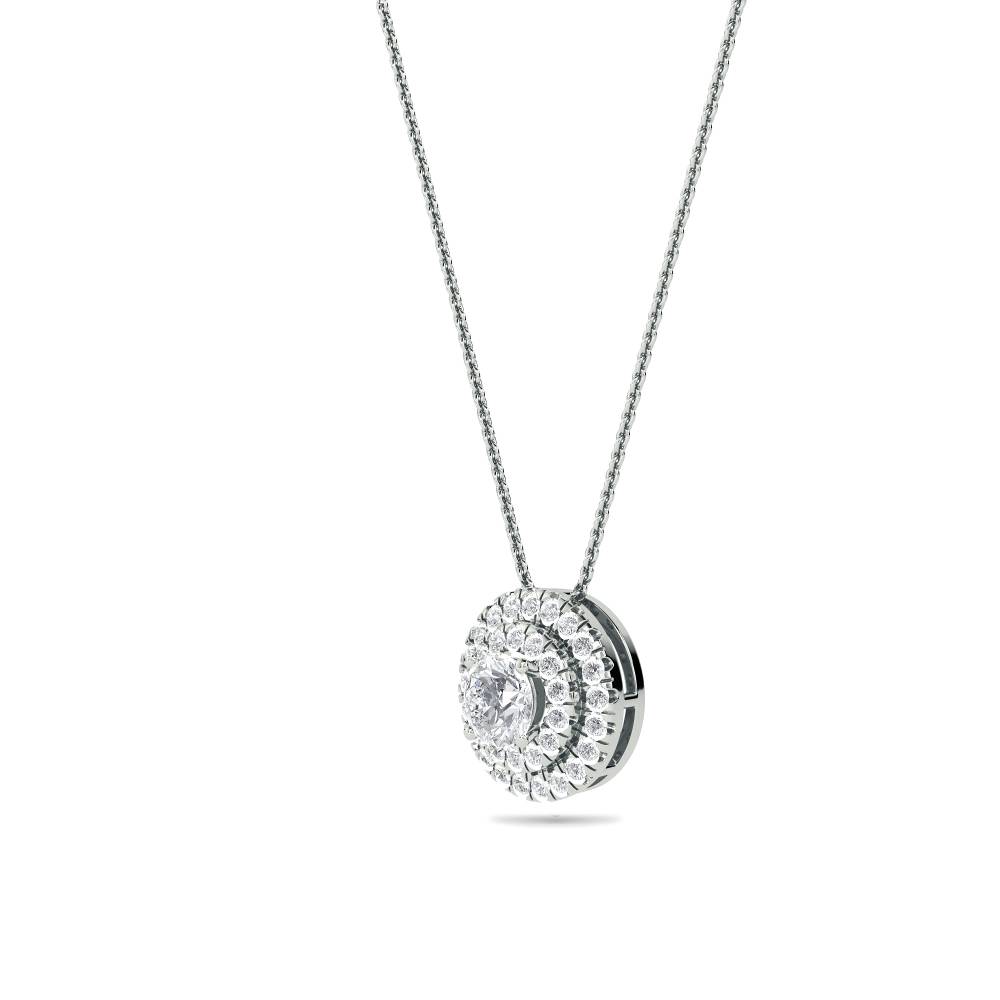 Round Diamond Double Halo Pendant W