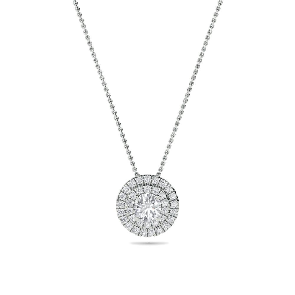 Round Diamond Double Halo Pendant W