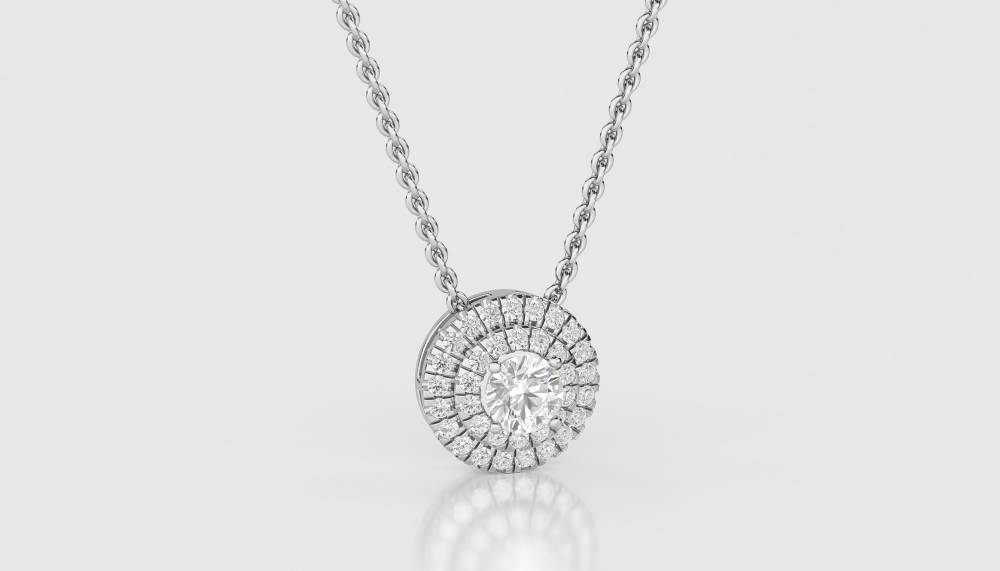 Round Diamond Double Halo Pendant W