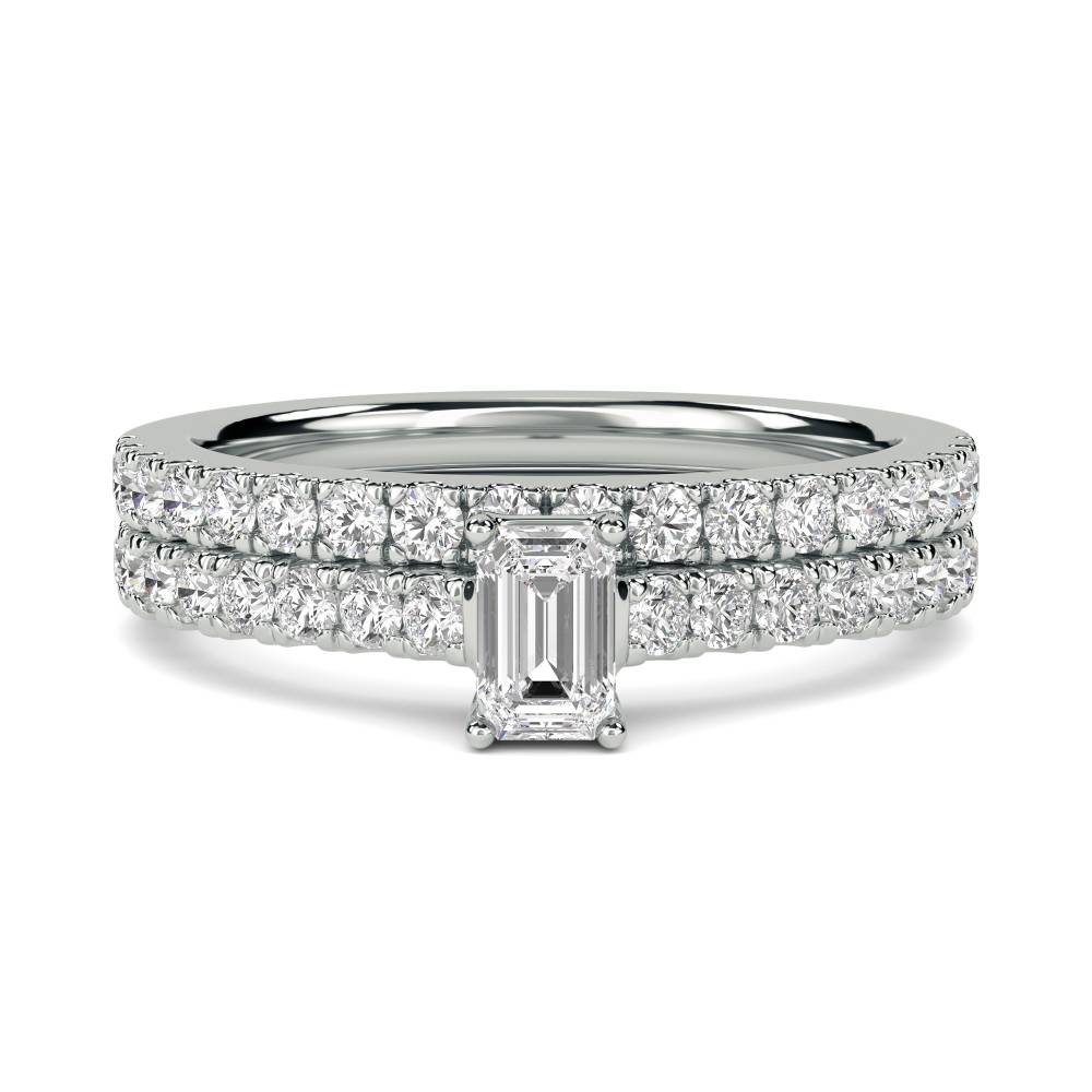 Radiant Diamond Shoulder Set Ring With Matching Band Image