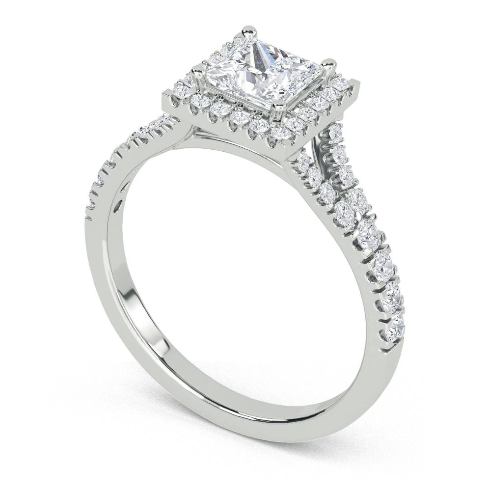 Princess Diamond Single Halo Shoulder Set Ring Image
