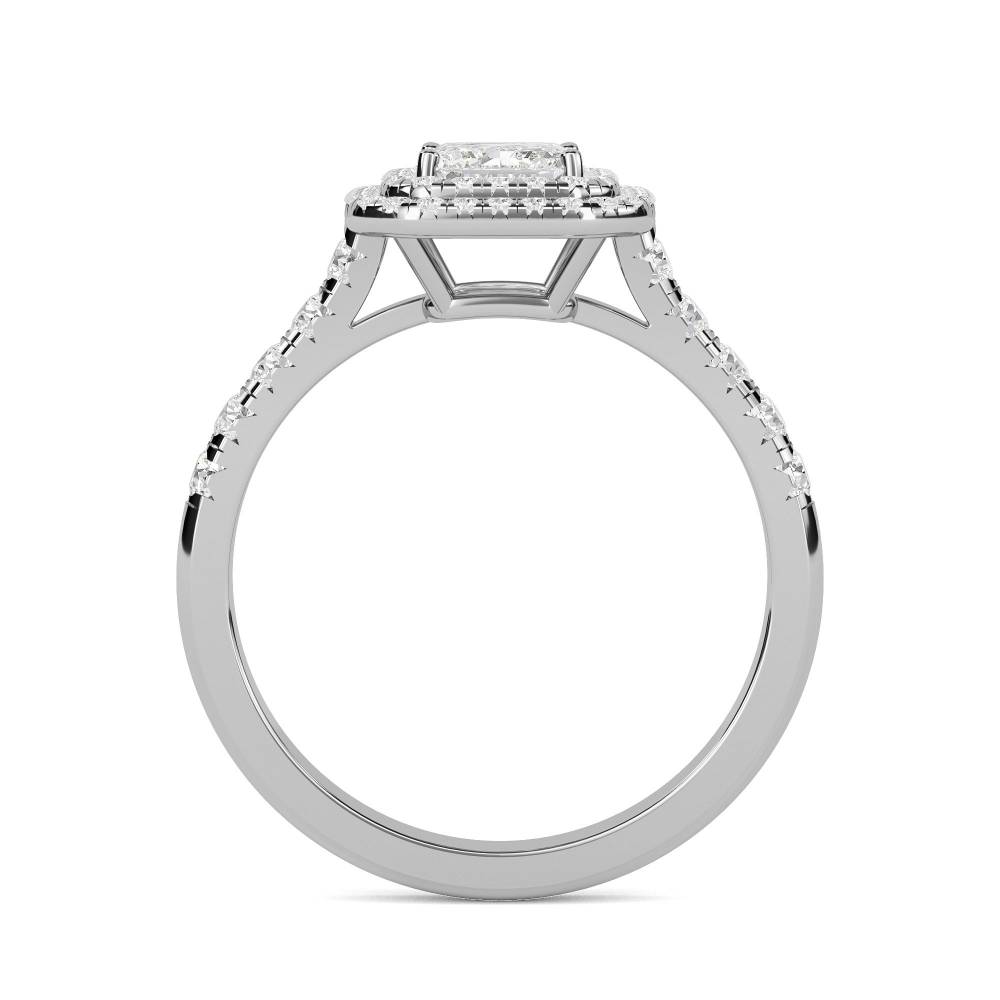 Emerald Diamond Double Halo Shoulder Set Ring Image
