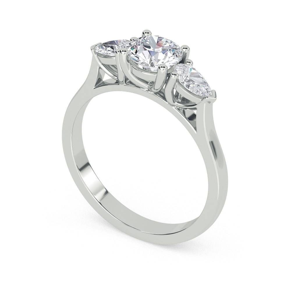 Elegant Round & Pear Diamond Trilogy Ring W