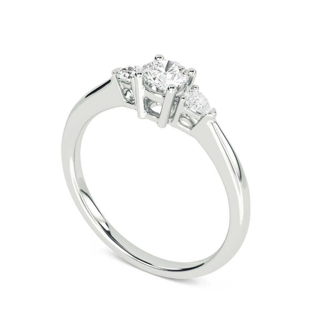 Elegant Round & Pear Diamond Trilogy Ring W