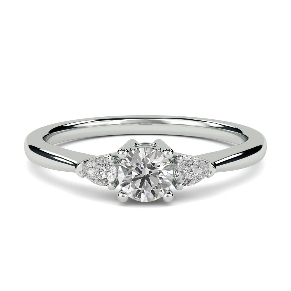 Elegant Round & Pear Diamond Trilogy Ring W