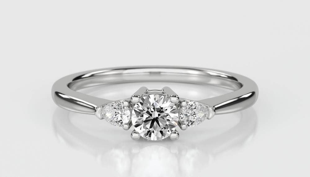 Elegant Round & Pear Diamond Trilogy Ring W