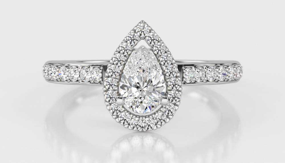 Pear Diamond Single Halo Shoulder Set Ring W