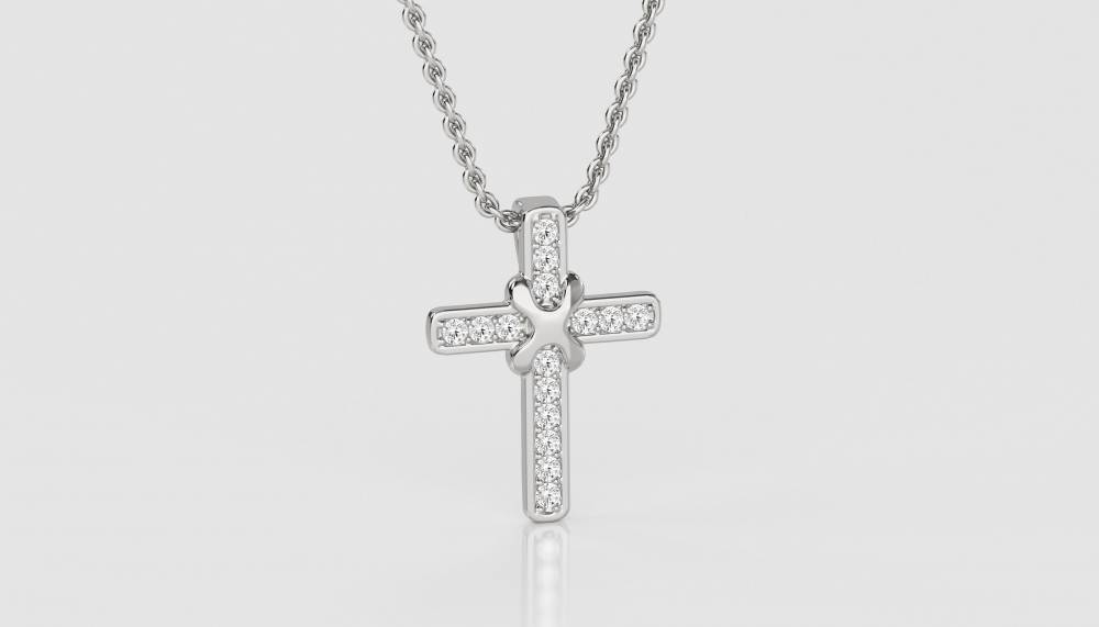 Unique Round Diamond Cross Pendant W