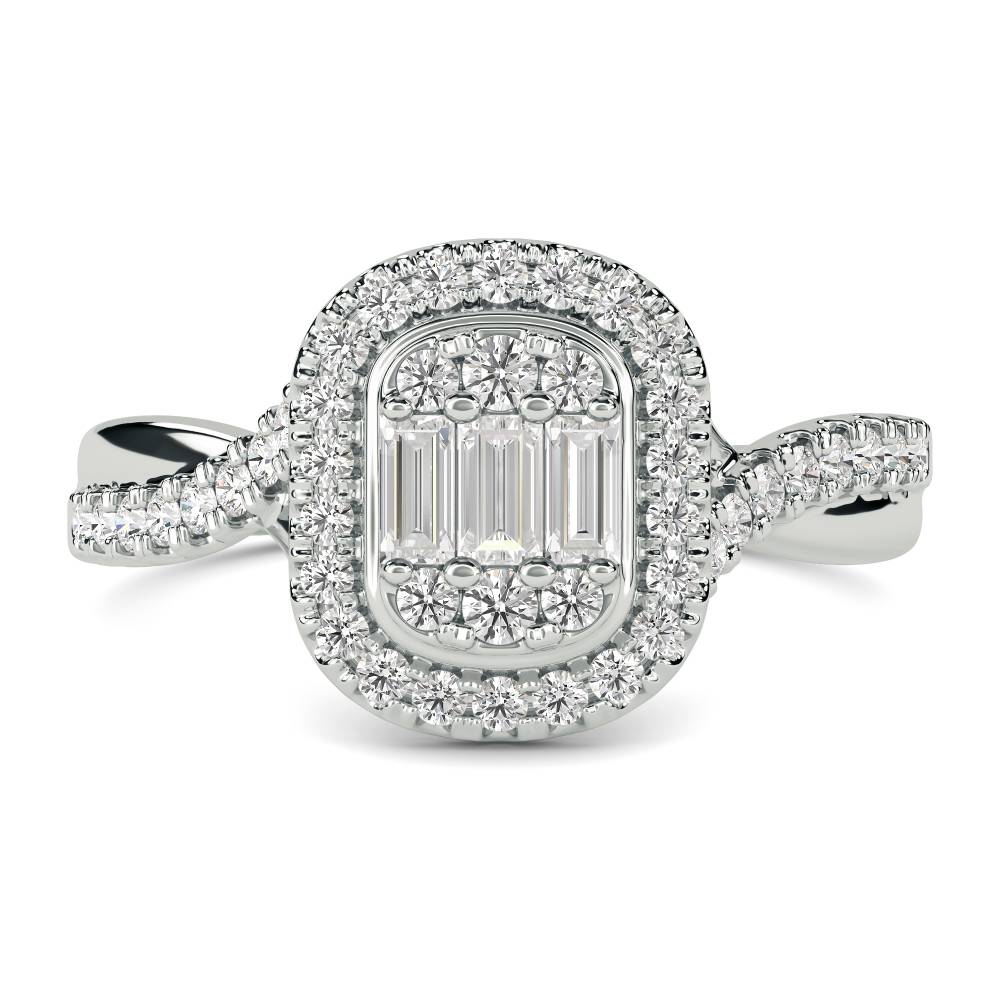 Baguette and Round Diamond Cluster Ring W