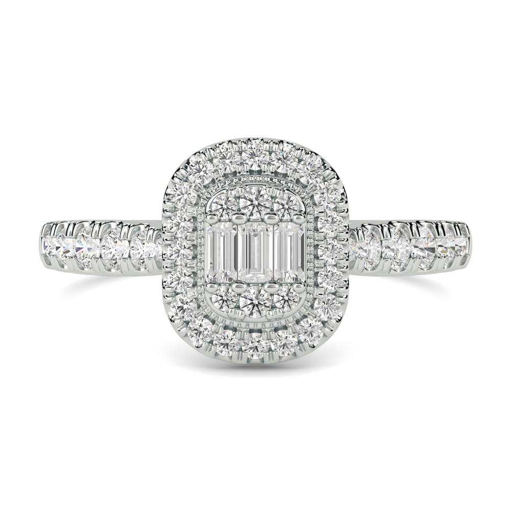 Baguette and Round Diamond Cluster Ring W