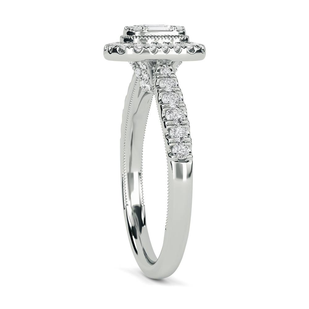 Baguette and Round Diamond Cluster Ring W