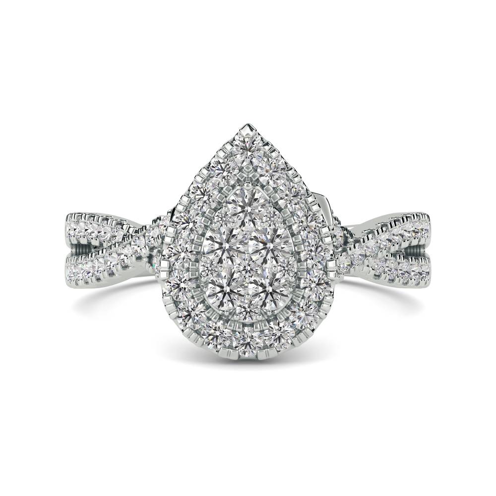 Single Halo Round Diamond Cluster Shoulder Set Ring W