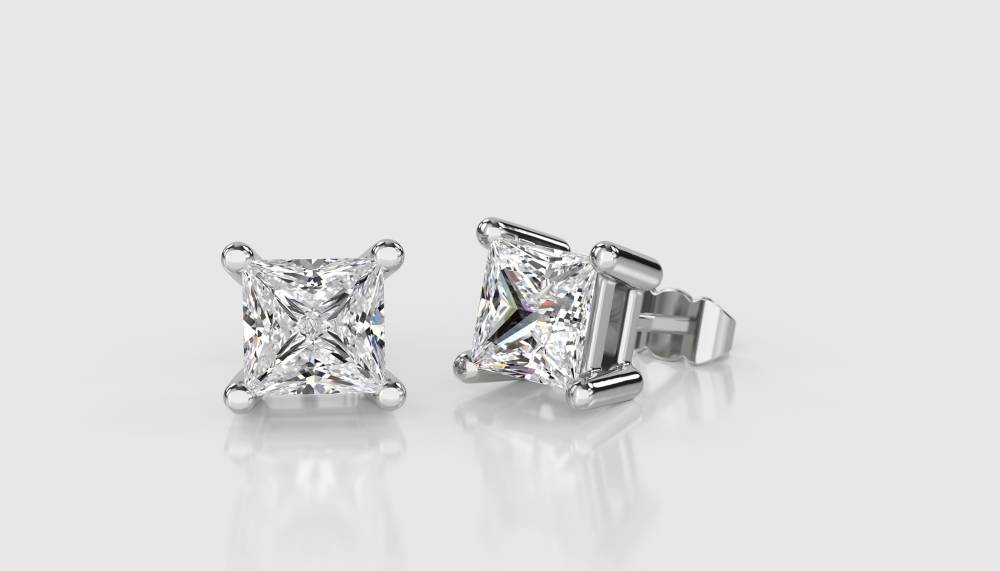 1.02ct VS/EF Princess Stud Earrings W