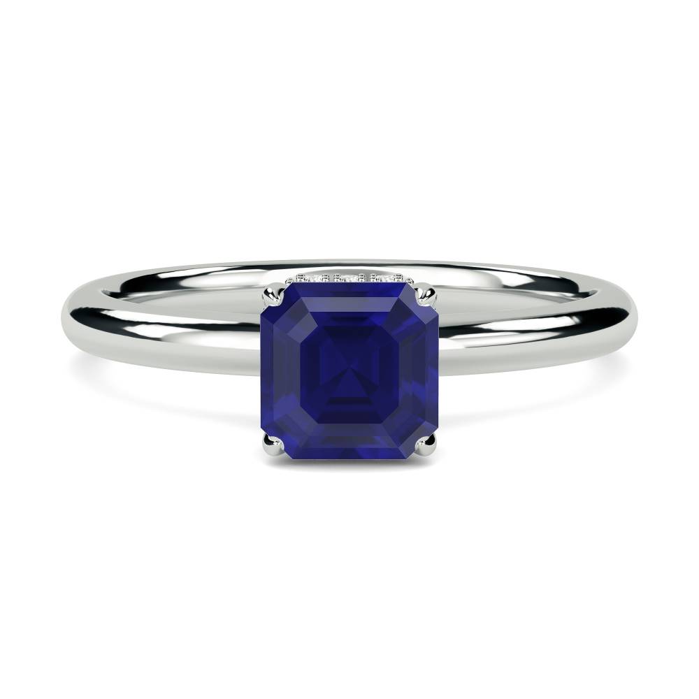 Asscher Blue Sapphire Gemstone Halo Ring Image