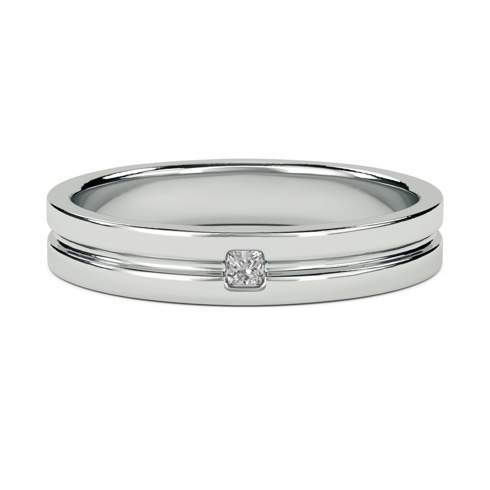 4mm Mens Princess Diamond Ring set in White Gold