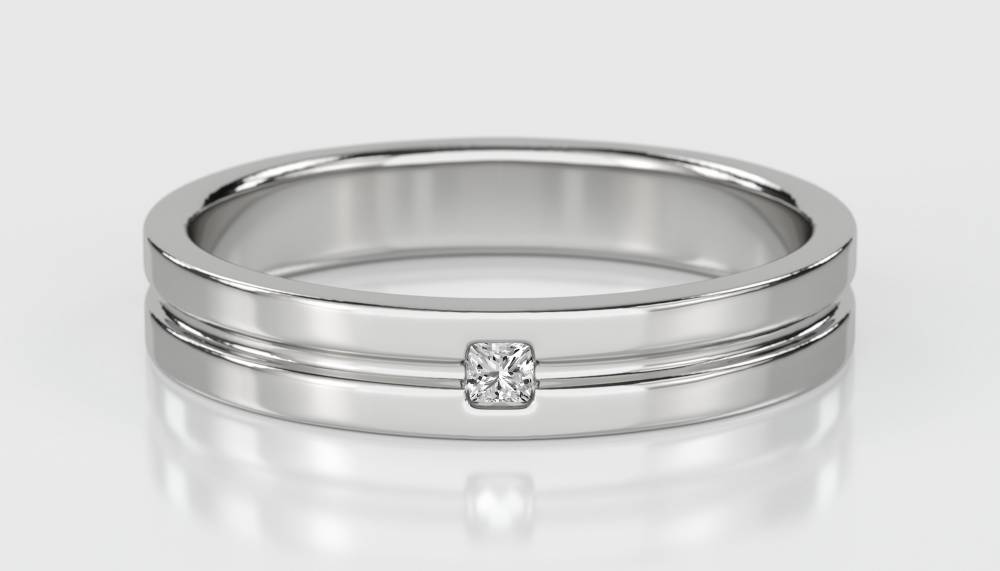 4mm Mens Princess Diamond Ring set in White Gold