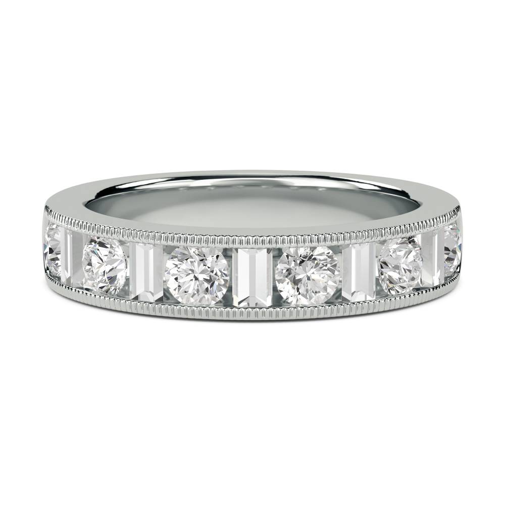 1.00ct Milgrain Round & Baguette Diamond Eternity Ring W