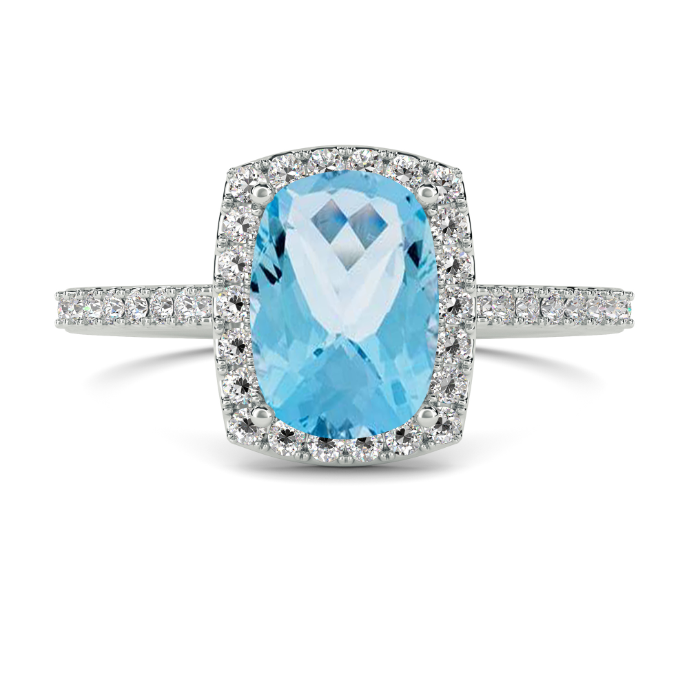 1.50ct Cushion Aquamarine & Diamond Halo Ring W