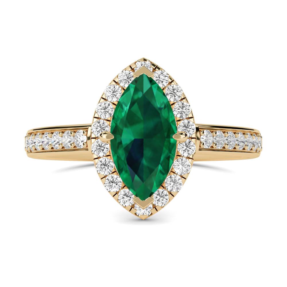 Green Emerald Marquise Shaped Diamond Single Halo Shoulder Set Ring Image