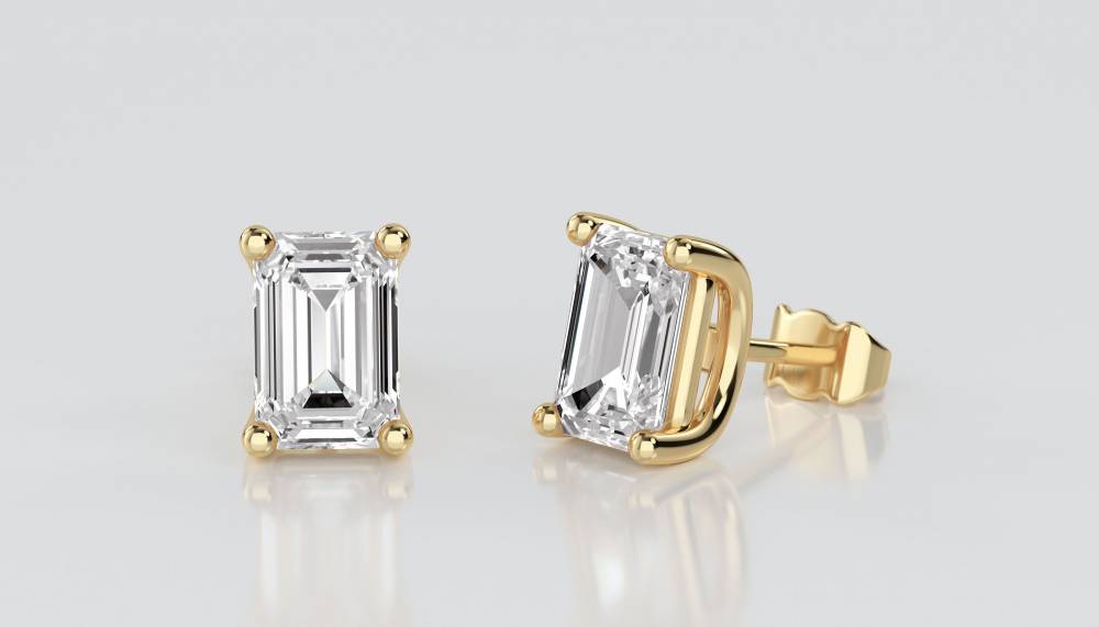 Classic Emerald Diamond Stud Earrings Image