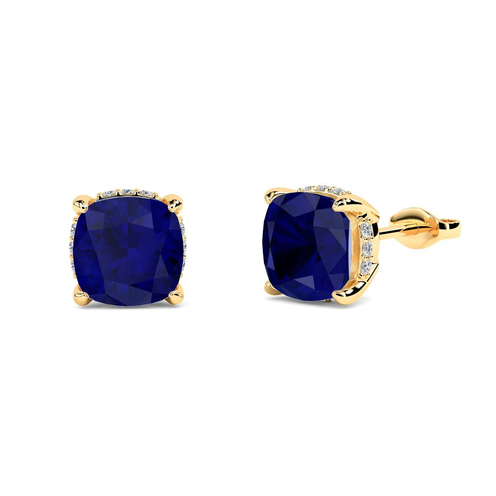 Cushion Blue Sapphire Diamond Earrings Image