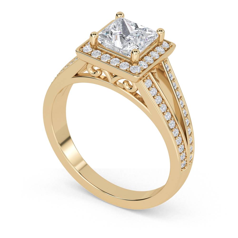 Princess Diamond Single Halo Shoulder Set Ring Image