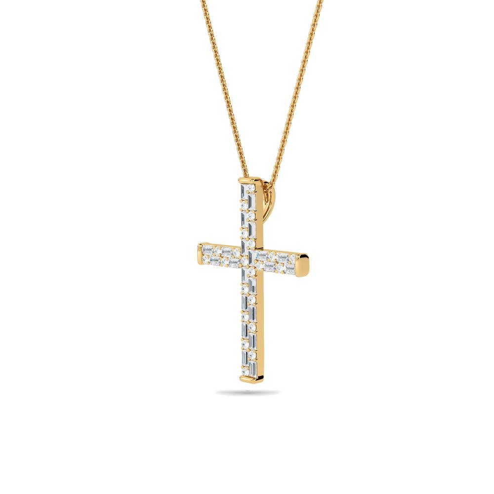 Round & Baguette Diamond Cross Pendant Image