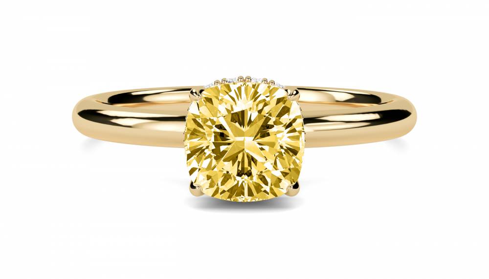 Cushion Yellow Diamond Halo Ring Yellow Gold